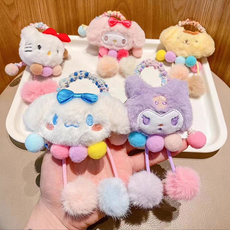 Bandas elásticas para el cabello de felpa para niños, lazos para el cabello de dibujos animados Sanrio, bandas de goma, accesorios para el cabello