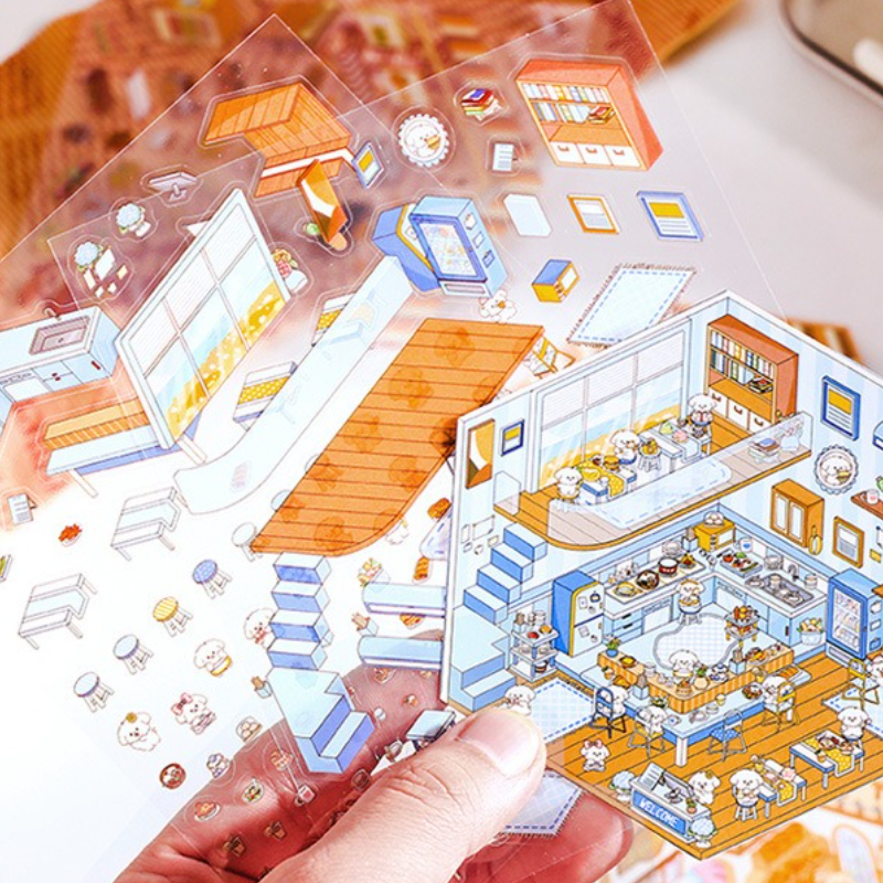 ПЭТ милые мультяшные животные миниатюрный мир 3D пейзажные наклейки забавные каваи дети DIY украшение комнаты игрушки подарки макет сцены наклейка