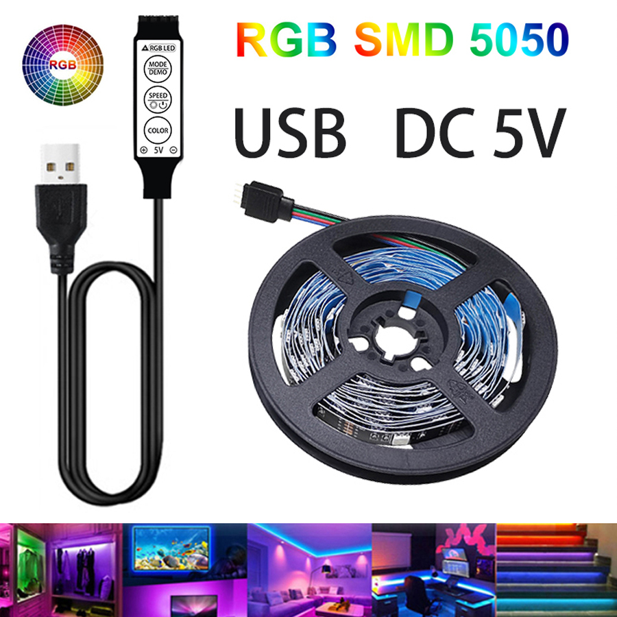 Luz de tira led 5050 fita de lâmpada flexível 3key sensor de som fita rgb 1m 2m 3m 4m dc5v decoração tv backlight
