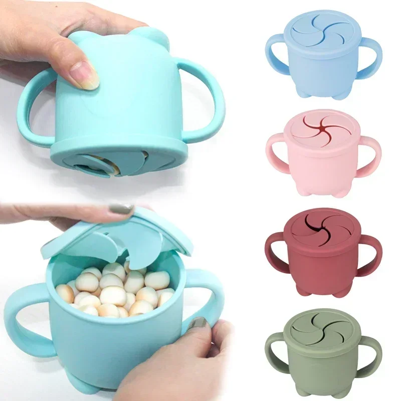 Crianças copo de silicone caixa de armazenamento de alimentos cor sólida bebê sippy copo portátil crianças lanches recipiente com tampa escala bpa livre 200ml