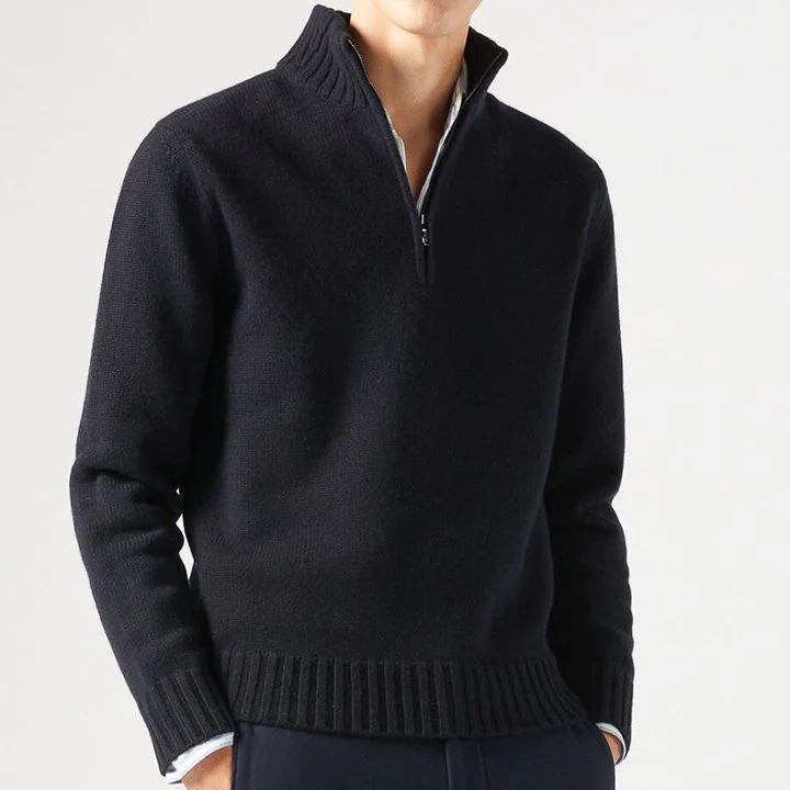 Suéter básico de zíper de caxemira masculino, velo, grosso, meio, gola alta, pulôver quente, fino, qualidade, inverno