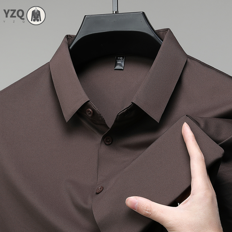 New Men's Business Casual Solid Color Short Sleeved Shirt for Summer Fashion No Ironing Comfortable and Versatile Top
