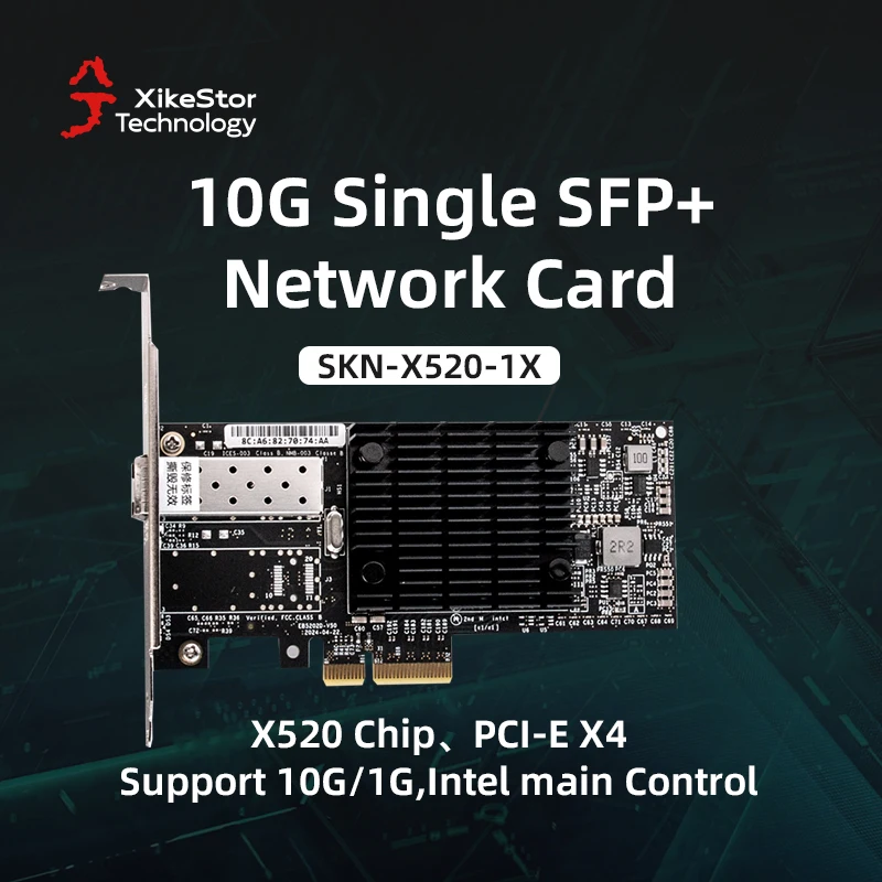 Tarjeta de red XikeStor Single 10G SFP+ con chip X520-DA1 Adaptador de servidor NIC de fibra óptica PCI-E X8