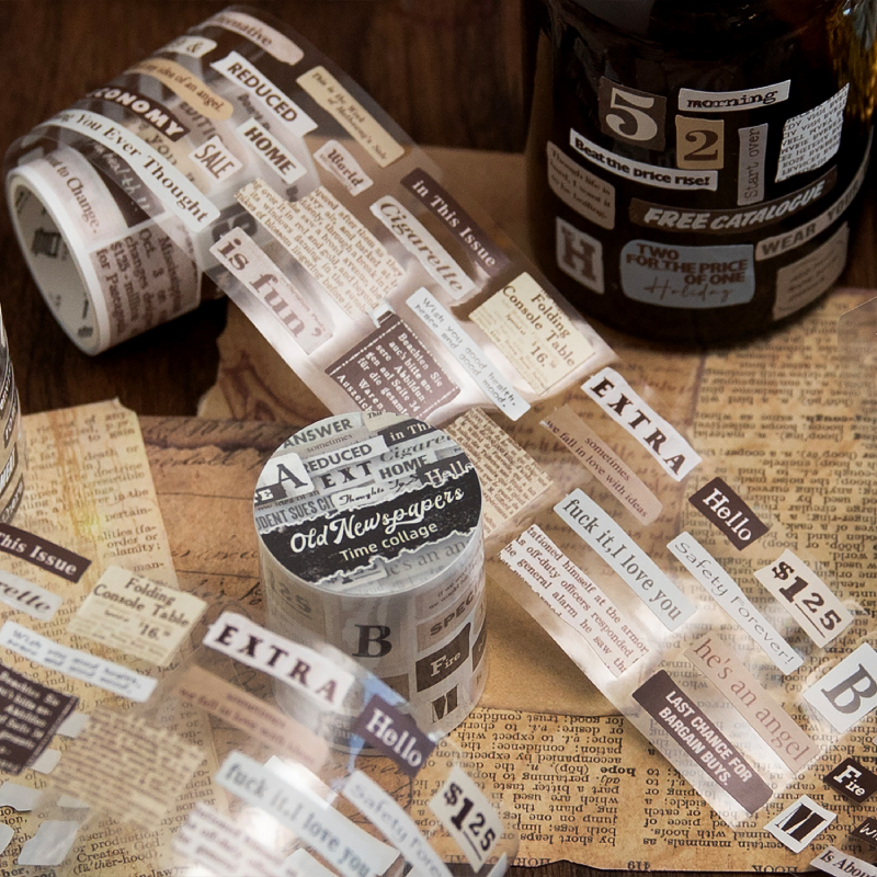 Yoofun 5x200cm Zeit Collage Haustier Klebeband Aufkleber dekorative Scrap booking Collage Junk Journal Retro Masking Tape Briefpapier