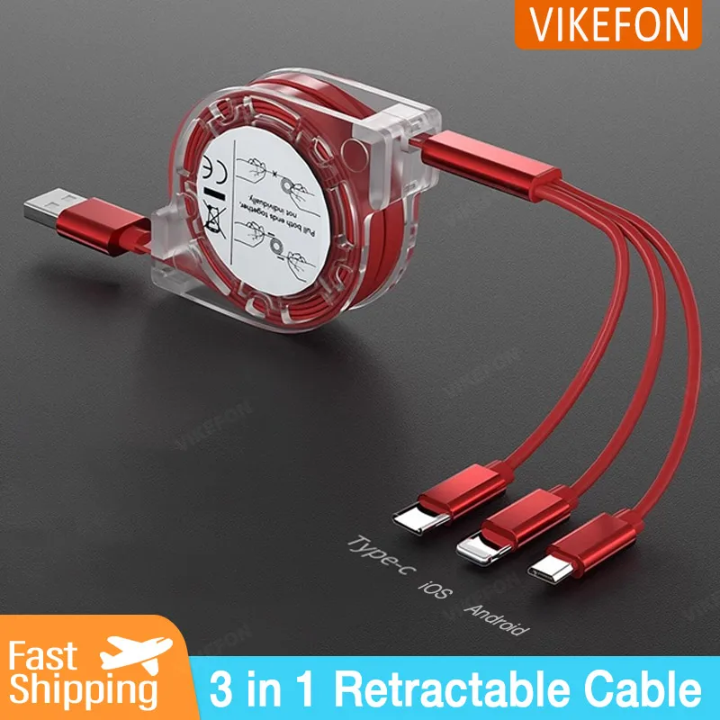 Cable telescópico 3 en 1 adecuado para Apple tipo C teléfono móvil Android Cable USB de carga rápida 3A para iPhone Cable Usb C