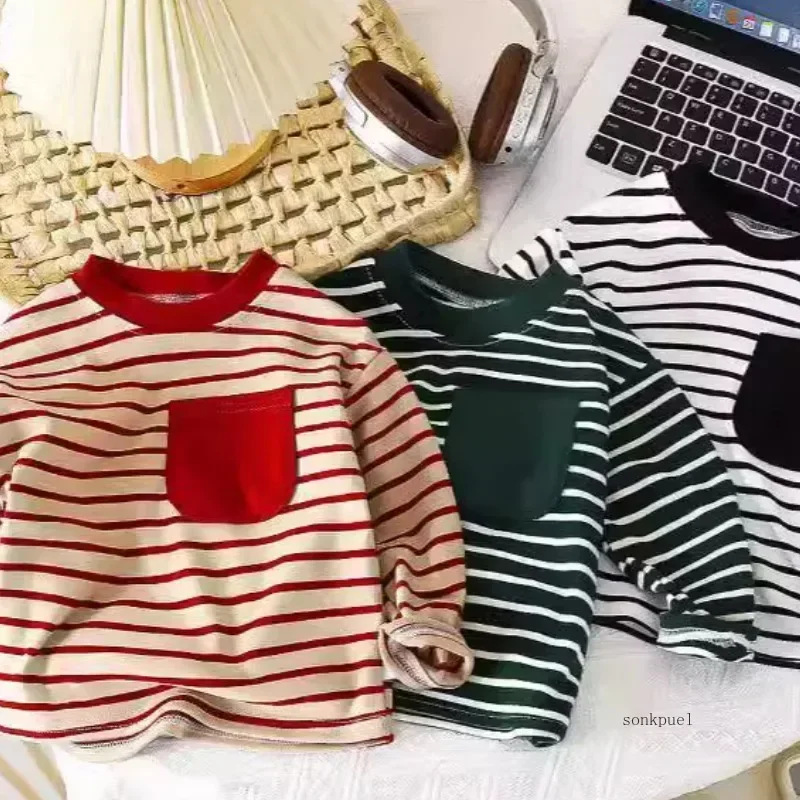 maglietta a righe per bambini Ragazzi Ragazze Nuove magliette larghe casual Nuovo design Top a maniche lunghe in tinta unita Mantieni caldo in autunno e inverno