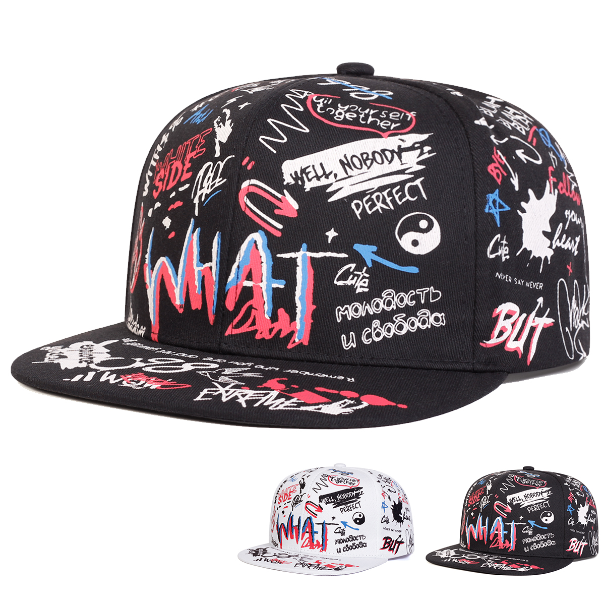 Unisex WHAT Graffiti impresión Hip-hop sombreros primavera otoño al aire libre ajustable Casual gorras de béisbol sombrero de protección solar