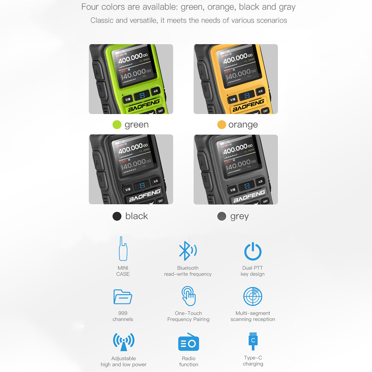 BAOFENG UV-5R Mini Walkie Talkie Multi Band Bluetooth Programming Wireless Copy Frequency 999CH Type-C Long Range Two Way Radio