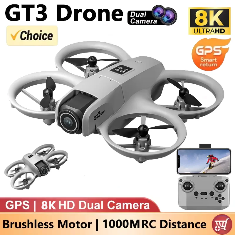 NUEVOS Drones GT3 GPS 8K Profesional HD 180 °   Cámaras duales 5G WIFI motores sin escobillas evitación de obstáculos FPV juguetes cuadricópteros plegables