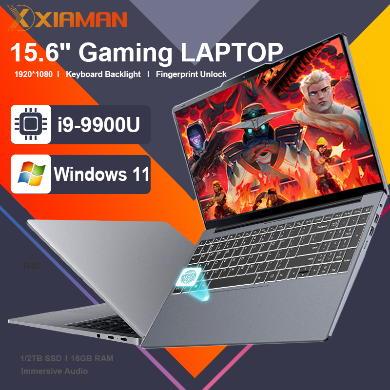 15.6“ Gaming Laptop Computer Windows 11 Intel Core i9 9900U 16GB RAM 1TB 2TB SSD Fingerprint Unlock Notebook Laptops Backlight