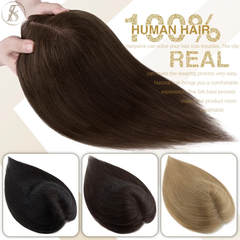 TESS ハンドシングルノットヘアトッパー 8 × 10 センチメートル女性トッパー自然な髪かつらクリップ人毛エクステンションレースかつら交換