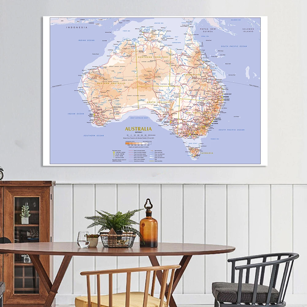 225*150Cm Trong Úc Địa Lý Và Giao Thông Tuyến Đường Bản Đồ Lớn Poster Không Dệt Tranh Canvas Đồ Dùng Học Tập trang Trí Nhà Cửa