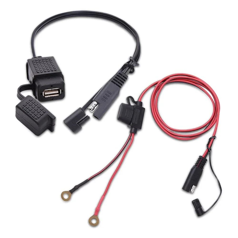 Кабель-адаптер SAE-USB, водонепроницаемое зарядное устройство USB, быстрый порт 2,1 А с встроенным предохранителем для мотоцикла, мобильного телефона, планшета, GPS