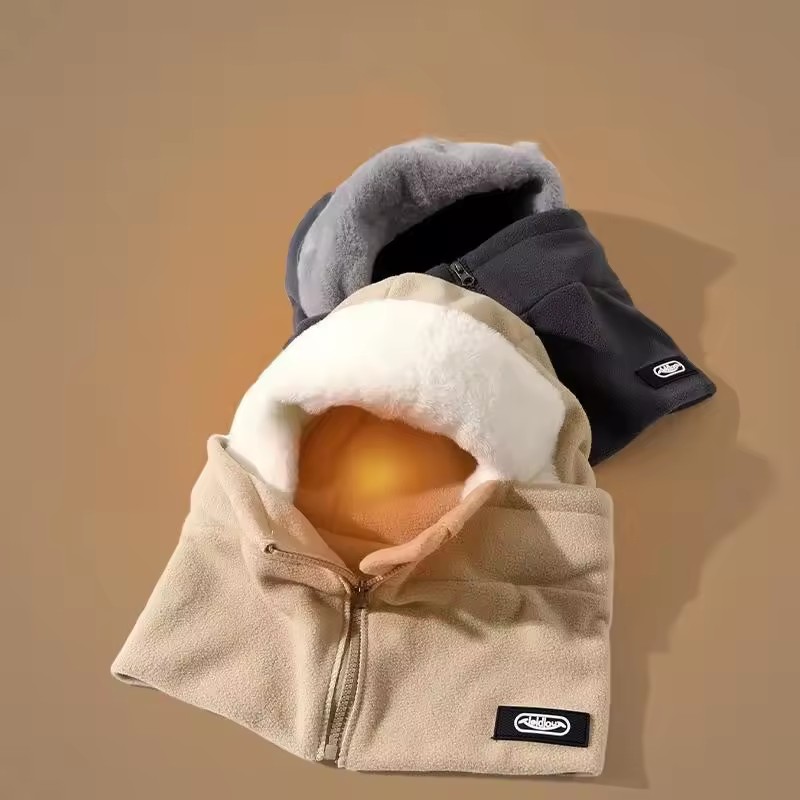 Winter Warm Integrated Plush Hat Outdoor Cycling Fleece Zipper Design Adjustable Windproof Mask Cycling Protective Equipment