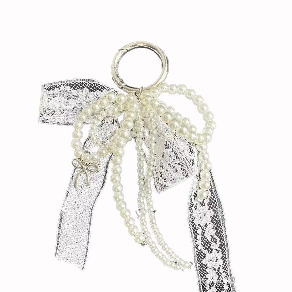 Coreano bonito laço arco pérola frisado telefone pingente corrente acessórios estéticos ballet sapatos câmera saco decoração chaveiro presente