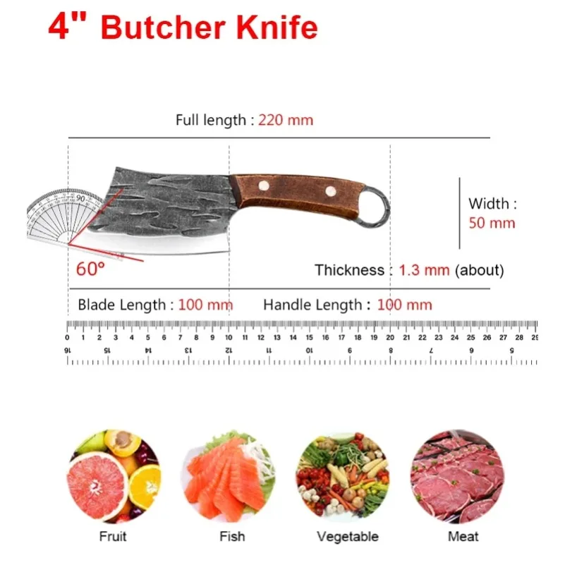 Cuchillo de carnicero para cortar pescado, carne, verduras, cuchillo de carnicero, mango de madera de acero inoxidable, cuchillos de cocina para Chef