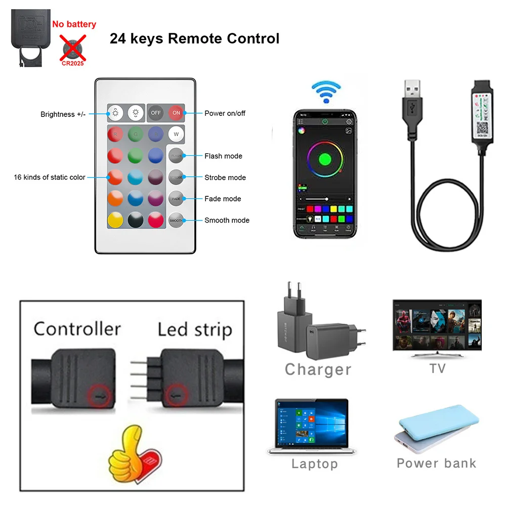 Luci LED USB 5V per TV con controllo APP Nastro flessibile a nastro RGB5050 30 led/m TV Retroilluminazione a LED Camera da letto Decor Illuminazione