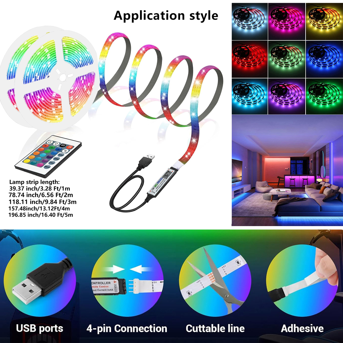 แอพ RGB แถบ LED USB 5V และรีโมทคอนโทรล 24 ปุ่ม พร้อมไฟไดโอด เหมาะสําหรับตกแต่งด้านหลังคอมพิวเตอร์ในห้อง