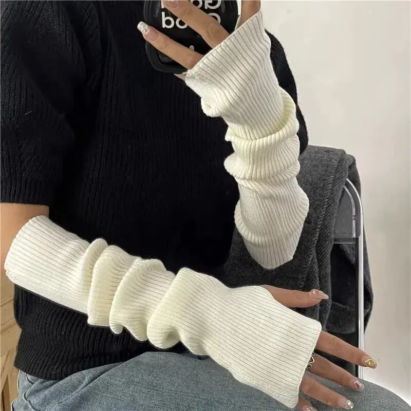 Y2K Fingerlose Fäustlinge Frauen Gestrickte Handschuhe Cosplay Anime Handschuhe Winter Armstulpen Punk Gothic Harajuku Stricken Fäustling Arm Ärmel