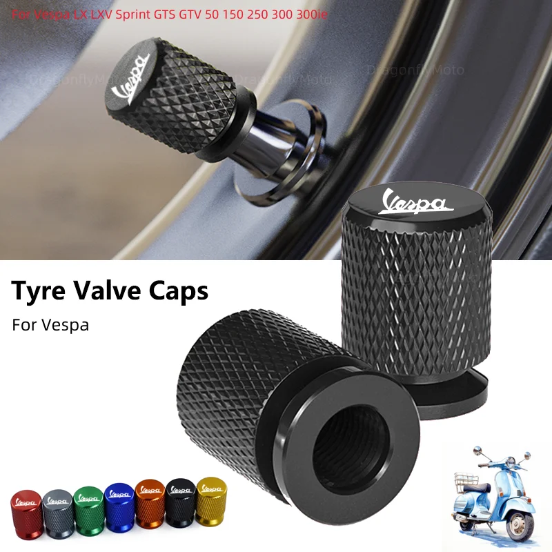 Accesorios para motocicleta Piaggio Vespa Primavera 150 SPRINT LXV 125 125 200 GTS300, válvula de neumático, puerto de aire, tapas de cubierta de vástago, 2 piezas