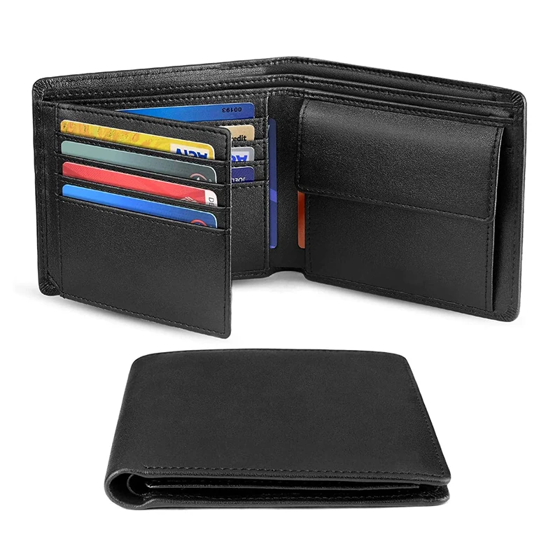 Cartera para hombre YATBEST, tres pliegues, gran capacidad, 100% de cuero genuino, cepillo antirrobo RFID con bolsillo para monedas, monedero minimalista