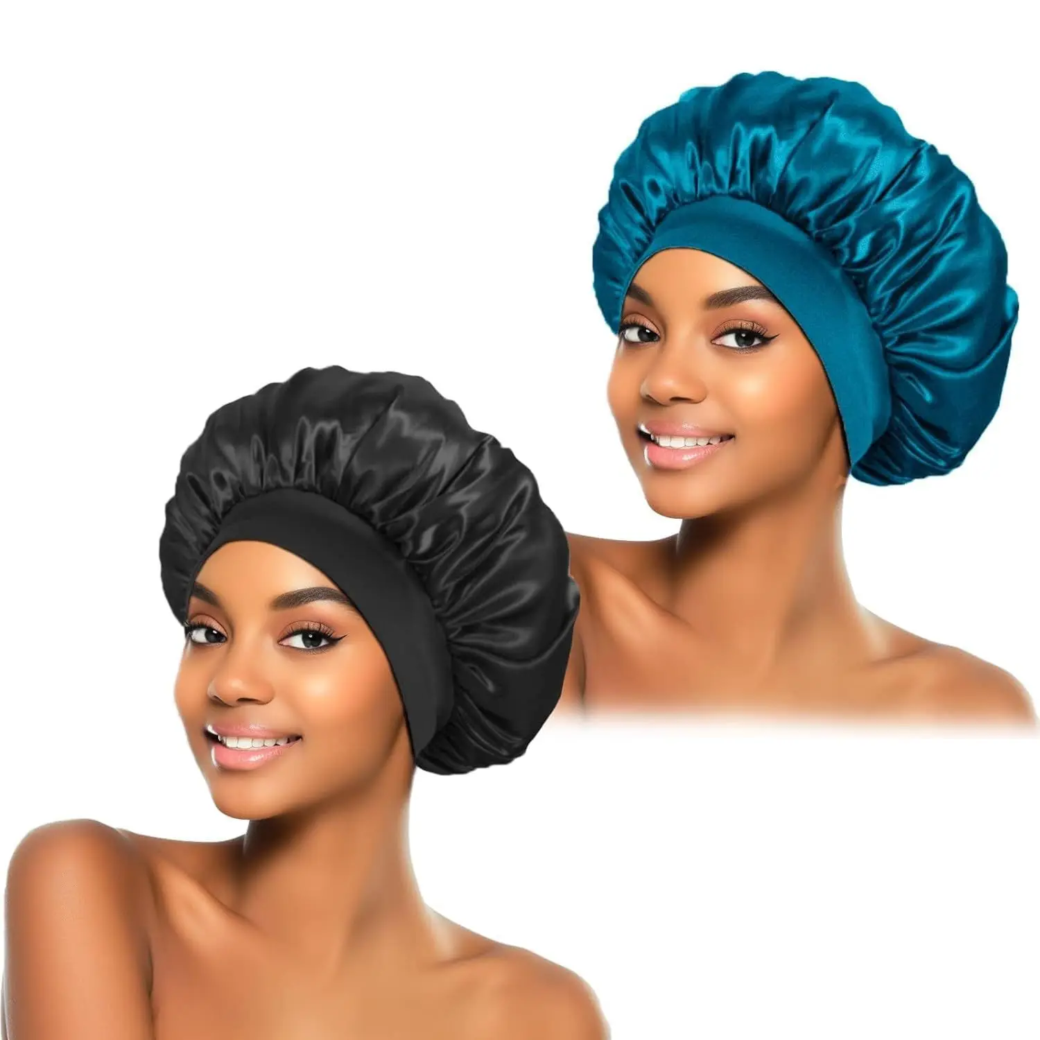 Gorros lisos de satén para mujer, gorro de baño para dormir de noche de ala ancha, gorro de banda elástica para la cabeza Unisex, gorro para el cuidado del cabello, 1 ud.