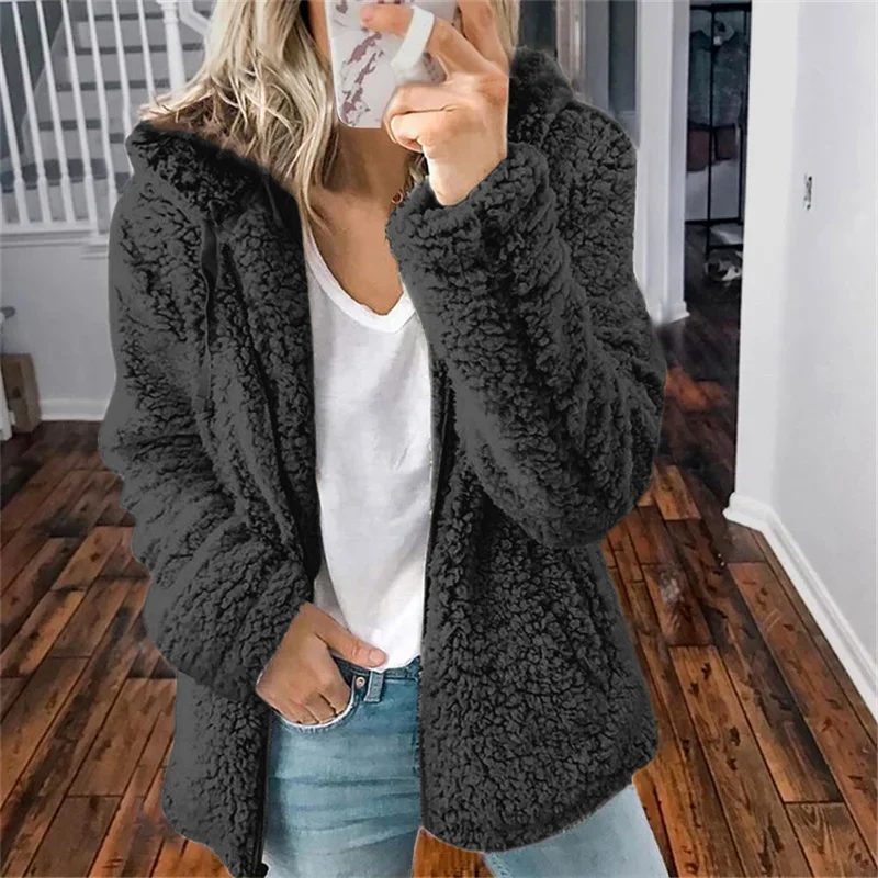 Sudadera con capucha cálida y gruesa de felpa para mujer, cárdigan de Color sólido a la moda, Sudadera con capucha, ropa de abrigo informal cómoda para invierno para mujer 5XL