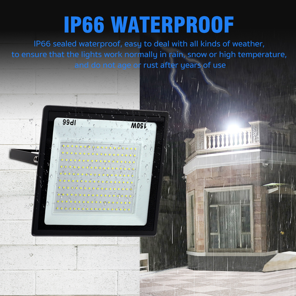 Reflector LED para exteriores, luces de inundación de vidrio templado, impermeable IP66, 300W, 200W, 100 V, 150W