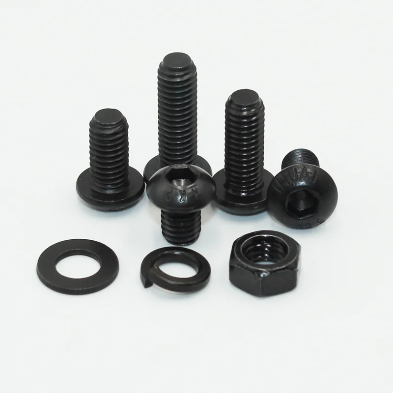 Kit de tornillos de cabeza de botón hexagonal 2510p M2 M2.5 M3 M4 M5 M6 negro 10,9 grado tornillos Allen pernos con arandelas de tuercas ISO7380
