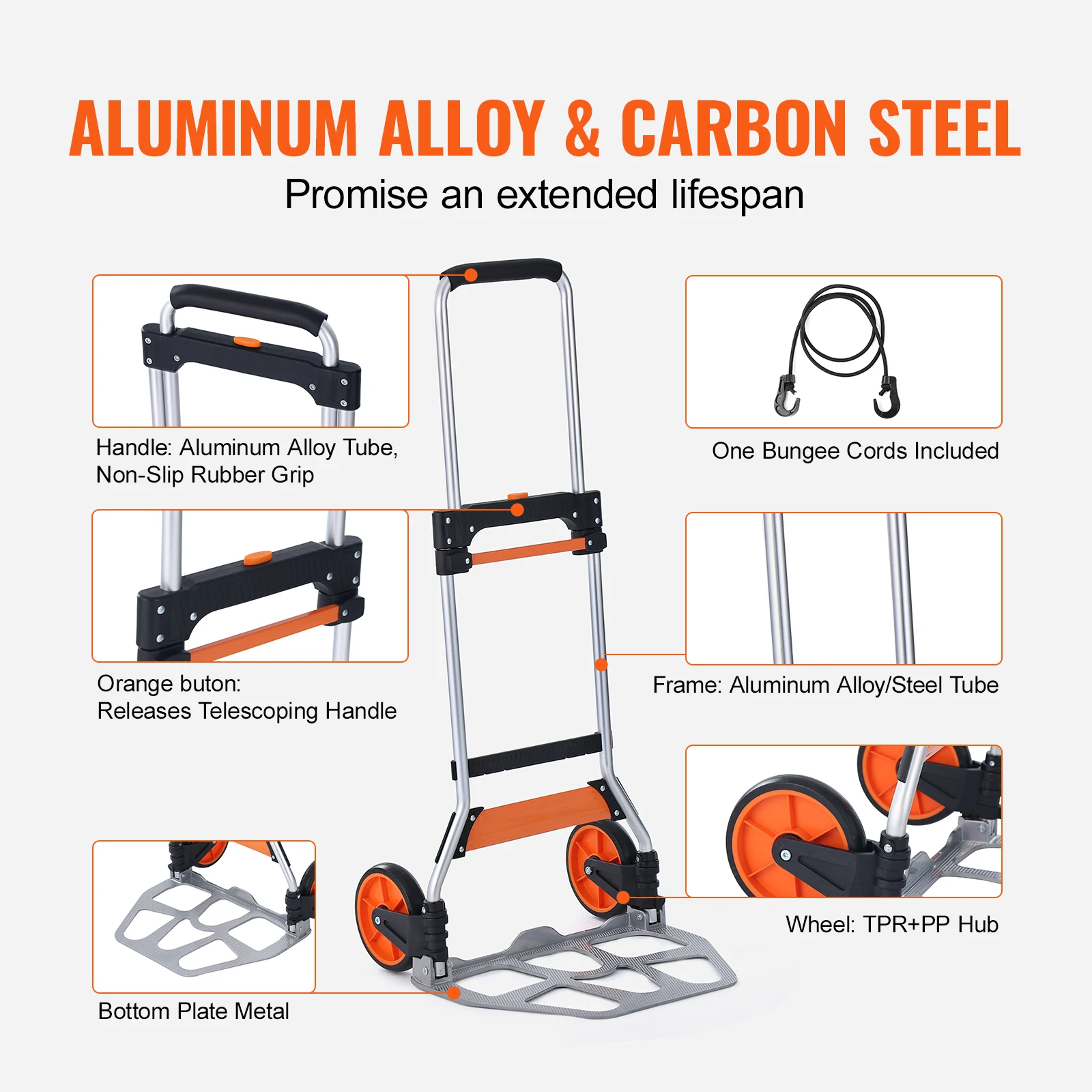 SucceBuy 275/309 lbs Folding Hand Truck Portable Unity Cart Dolly with Telescoping Handle and Binding Rope for Moving Warehouse