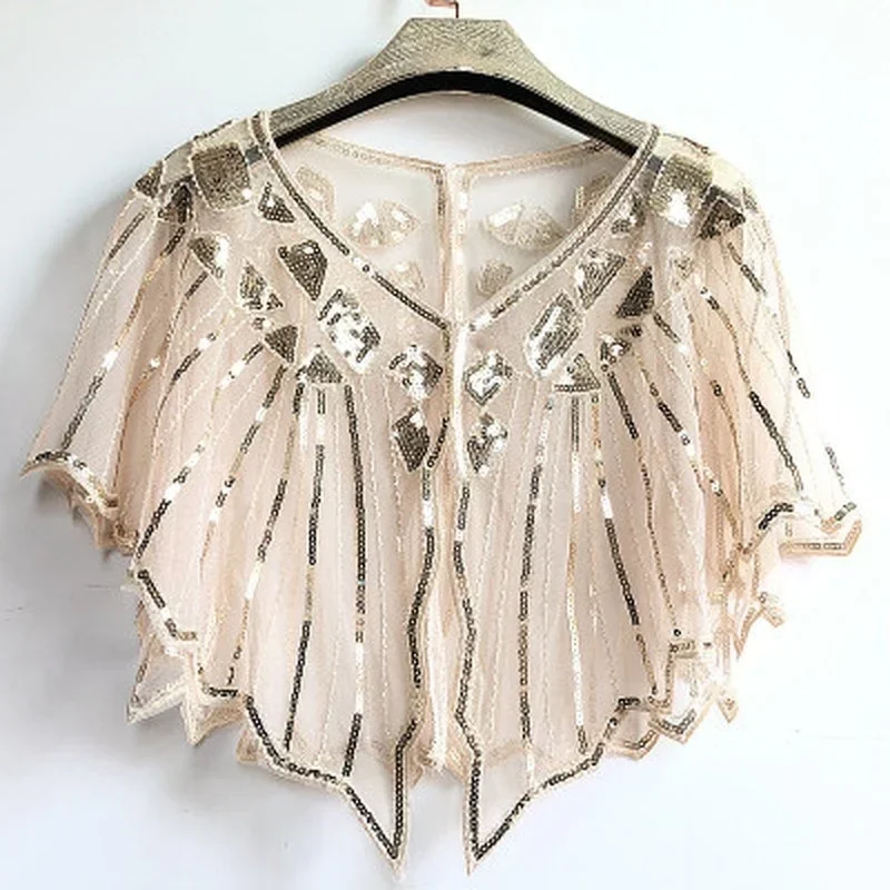 Chal con cuentas de lentejuelas para mujer, capa de noche, vestido de novia, vestido de noche, chal con lentejuelas