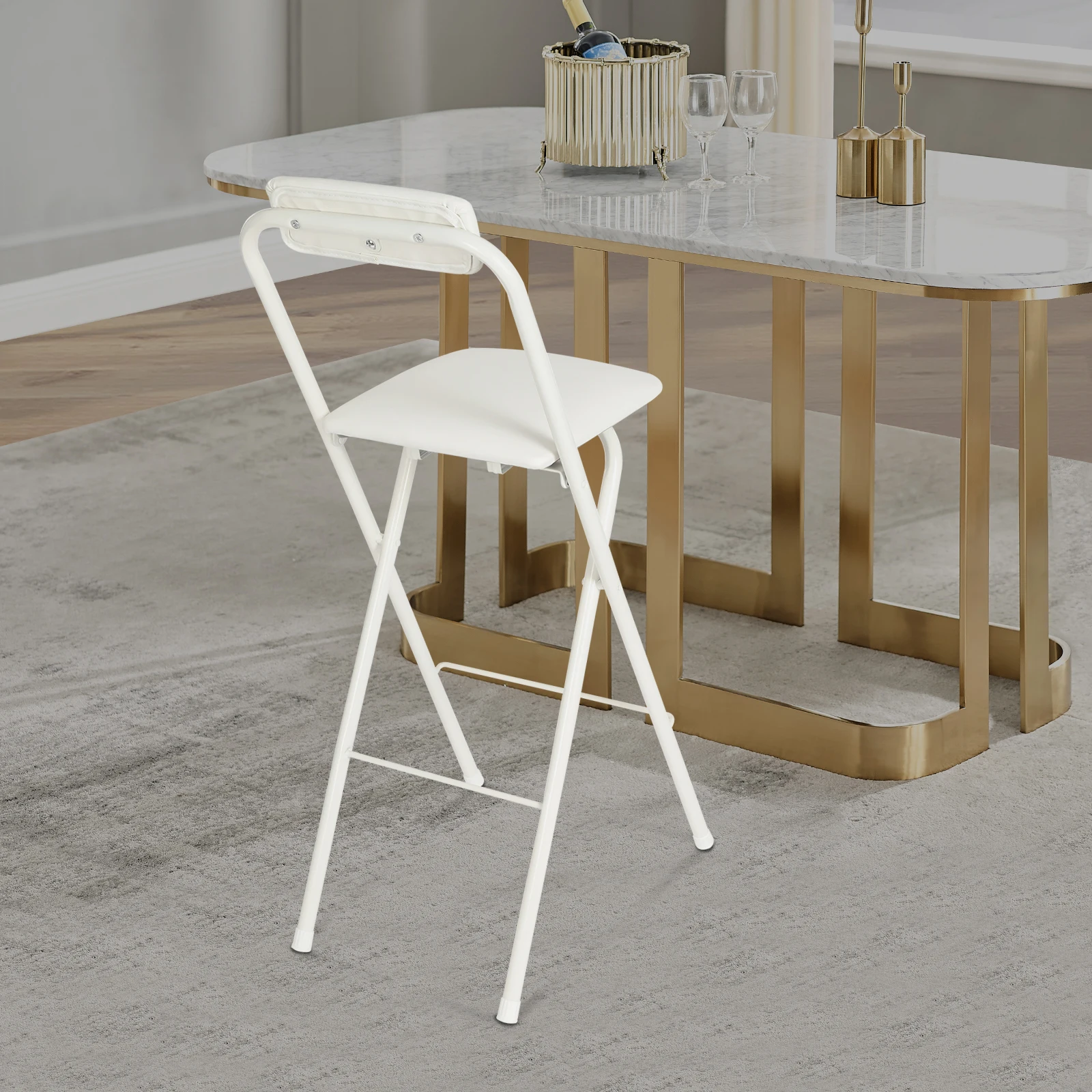 Foldable Bar Chair Tall White Folding Chair with Back and Legs Portable Folding Stool for Bars Kitchens Dining Rooms Cafes