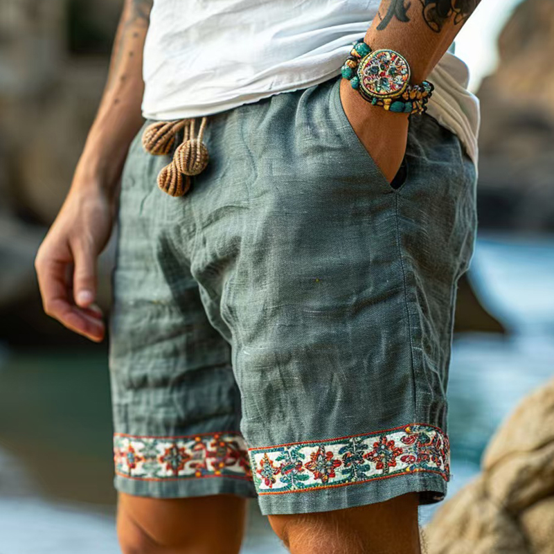 Short en coton pour hommes, ample, décontracté, Patchwork, été, loisirs quotidiens, respirant, cordon de serrage, plage, Vintage, fleurs