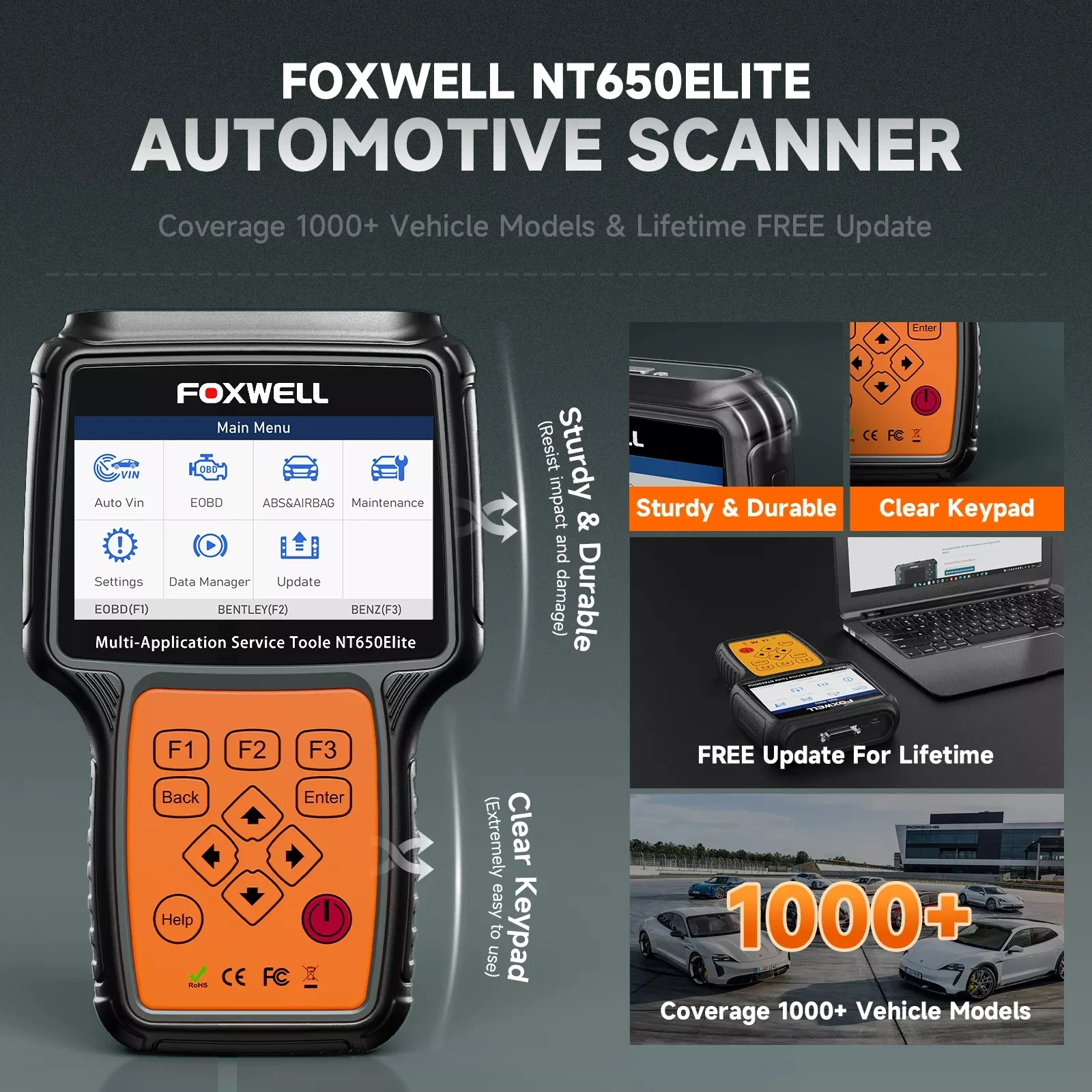 FOXWELL NT650 Elite OBD2-Scanner, voll bidirektionales Scan-Tool, Automotor, ABS, SRS, Diagnosecodeleser mit 26-Resets-Service