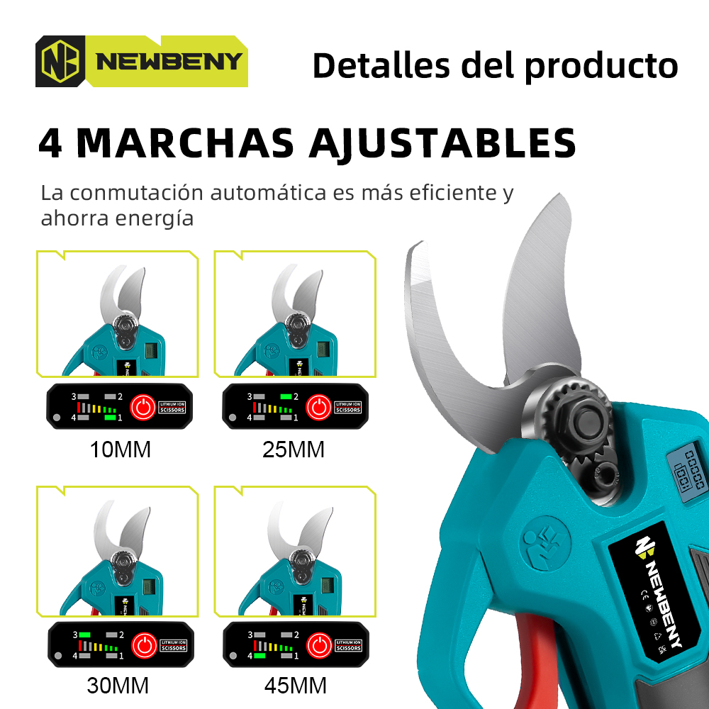 NEWBENY-tijeras de podar eléctricas sin escobillas, 30mm, 4 engranajes, inalámbricas, para jardín, árboles frutales, bonsái, herramienta de embellecer para Pin de batería Makita