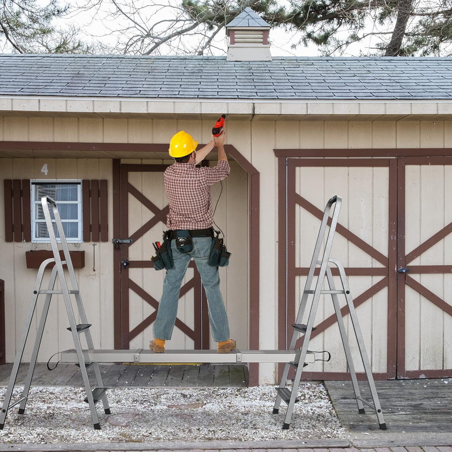 6-9ft Telescoping Plank, Aluminum Extension Plank 440lbs Capacity, Scaffolding Plank W/ Skid-Proof Platform Scaffold Ladder