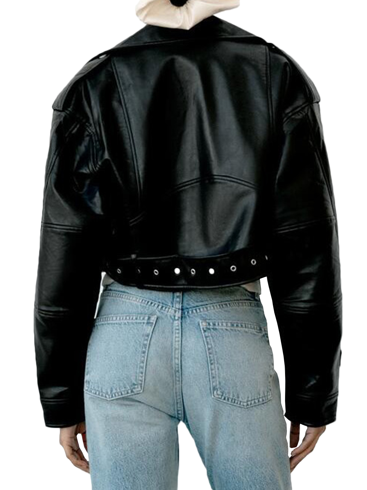 Fitaylor, chaqueta de piel sintética para mujer, chaqueta informal de cuero corta con cremallera y solapa para mujer, abrigo de motocicleta de calle alta