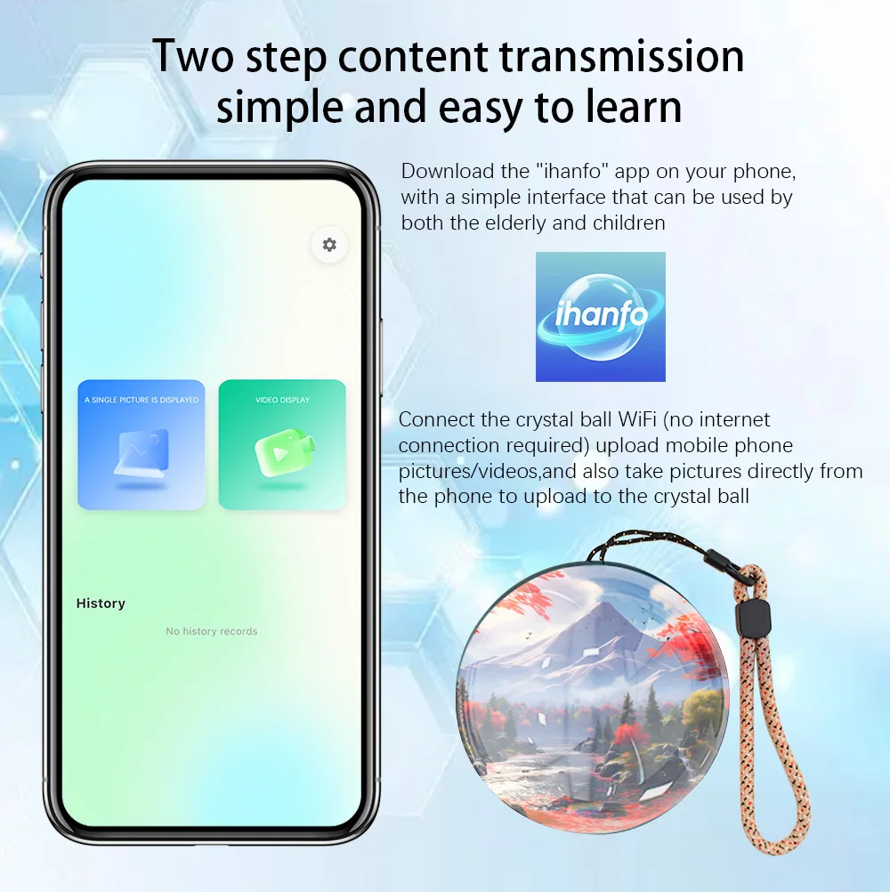 7cm 3DWiFi upgraded version crystal ball DIY video playback display electronic ball, suitable for displayfamily and friend gifts