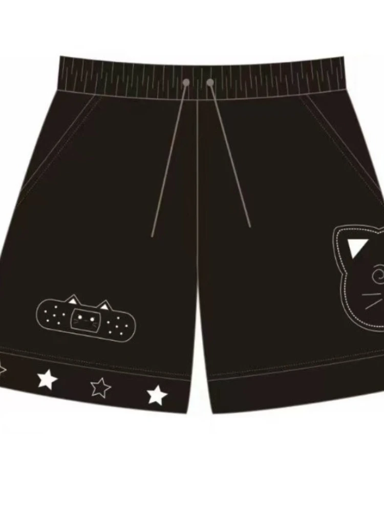 Houzhou estilo japonês kawaii shorts femininos bonito anime gato bordado calças curtas doce macio menina perna larga shorts preppy casual