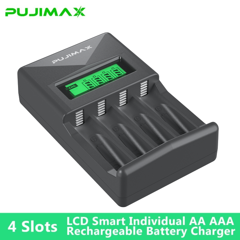 Pujiax aa/aaa carregador de bateria recarregável display lcd adaptador portátil cabo usb tipo c baterias interface ferramenta carregamento rápido
