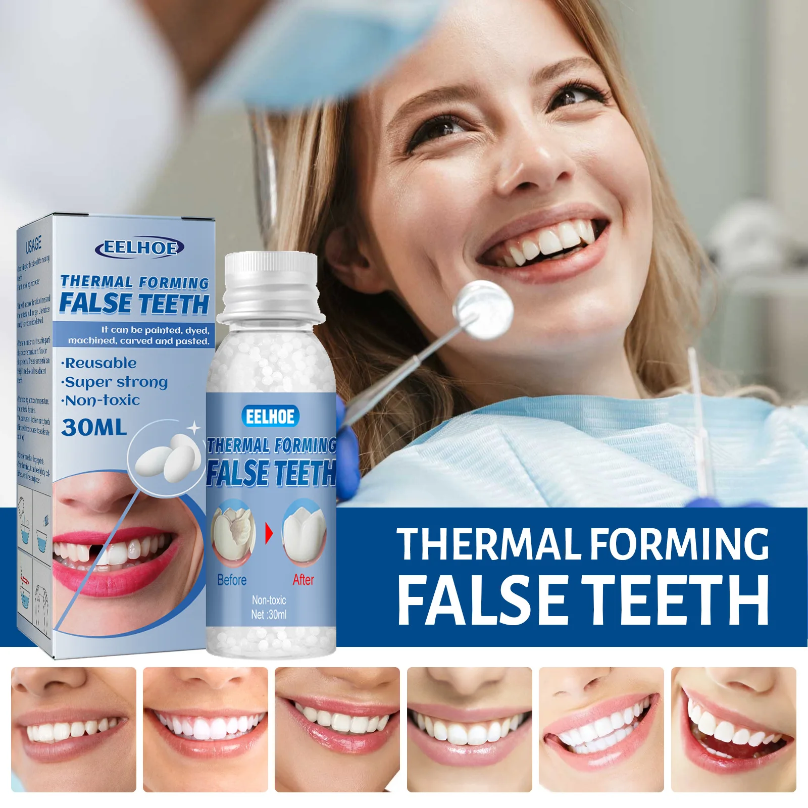 Riparazione temporanea dei denti Colla per denti finti Colla per riparazione dei denti in resina Denti Lacune Riempimento Denti finti Colla solida Forniture dentali di sicurezza
