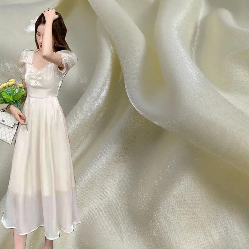 Gradient Color Mercerized Satin Fabric Shiny Crystal Glass Silky Satin Cloth Glitter Iridescent Fabric Sewing Material for Dress