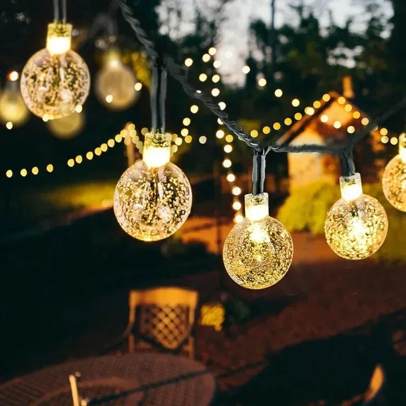 200LED sfera di cristallo LED stringa di luce solare esterna impermeabile decorazione natalizia ghirlanda di fata lampada da festa in giardino