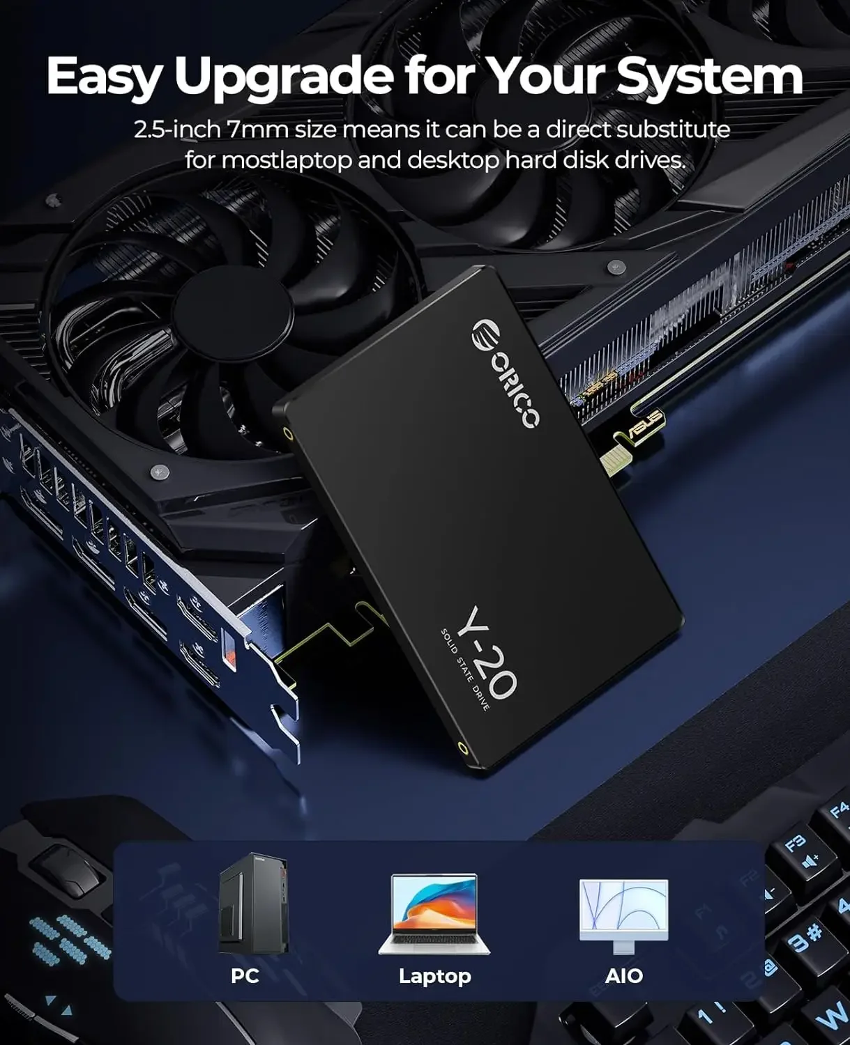 Unidad de estado sólido interna ORICO SATA III SSD de 2,5 pulgadas 3D NAND 512GB 1TB 2TB 4TB hasta 550MB/s para actualizar PC portátil escritorios Y20