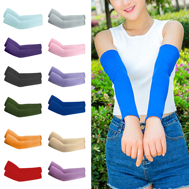Hot Sale! 2023 Summer Cooling Ice Silk UV Arm Sleeves Cycling Sleeve For Outdoor Fishing Workout Women men Solid Color Arm Cover
