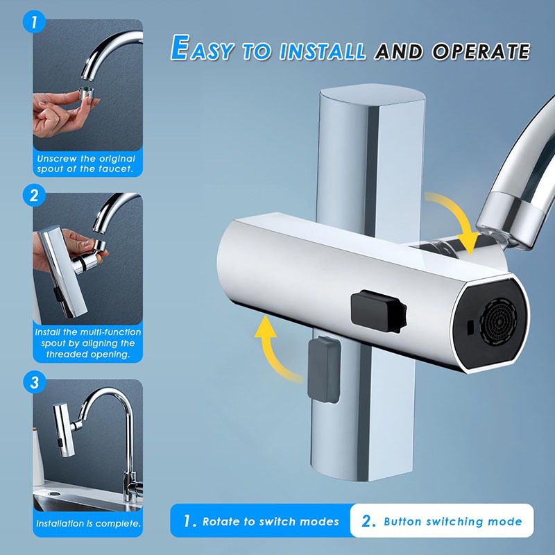 Faucet Waterfall Outlet Splash Proof Kitchen Universal Rotating Bubbler 360° 4 Modes Multifunctional Water Tap Nozzle Extension