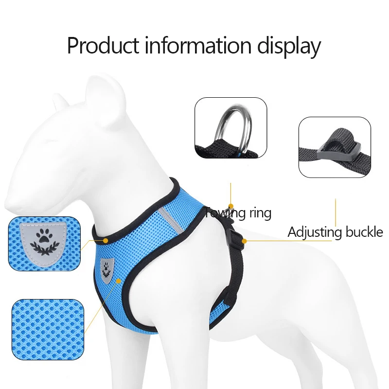 Cat Harness เสื้อกั๊กเดินสายจูงสําหรับลูกสุนัขสุนัขปลอกคอโพลีเอสเตอร์ปรับตาข่ายสายรัดสุนัขสําหรับสัตว์เลี้ยงขนาดกลางขนาดเล็กอุปกรณ์เสริม