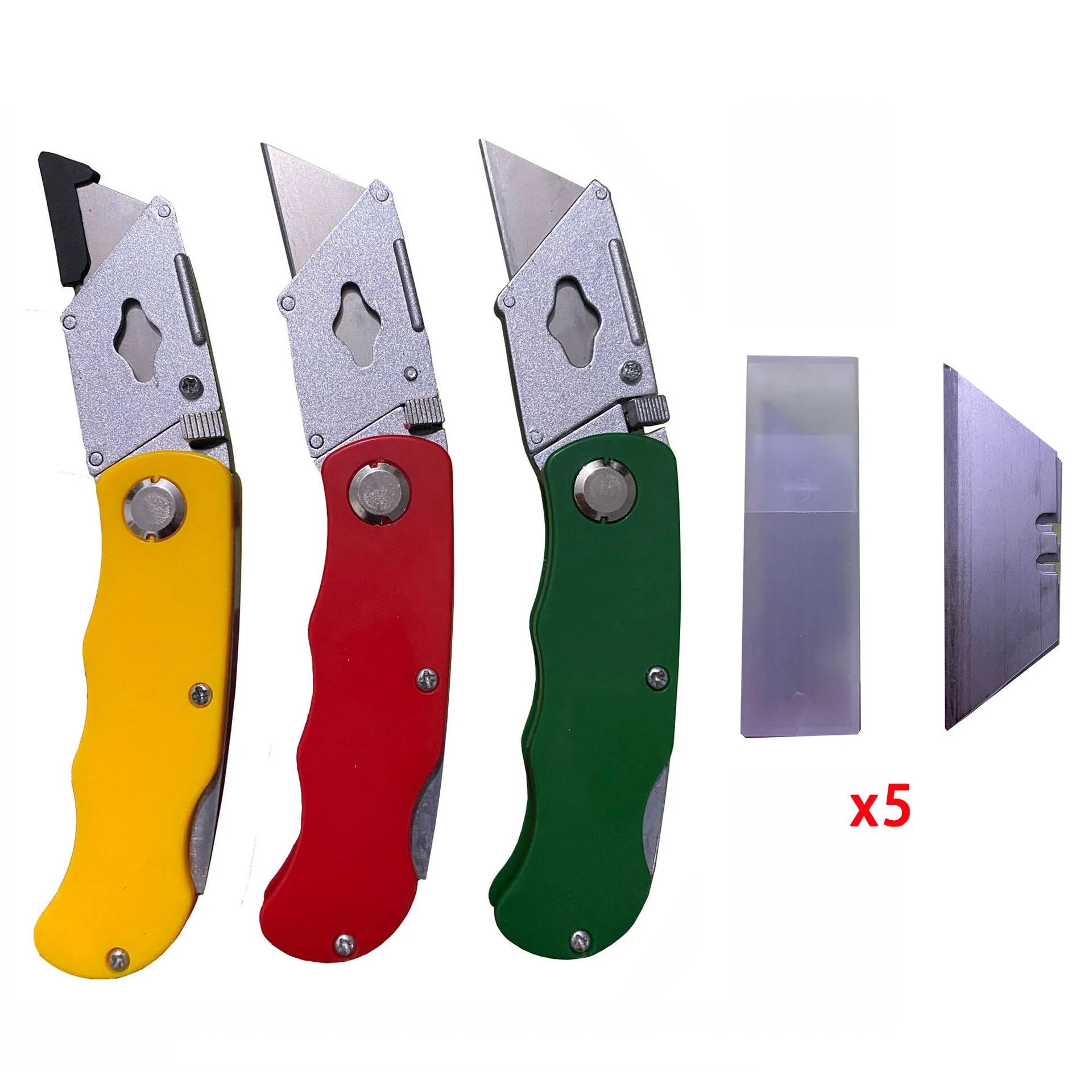Coltello artistico pieghevole Coltello per carta da parati per cancelleria per ufficio domestico Coltello pieghevole multifunzionale e 5 lame Apriscatole a cambio rapido