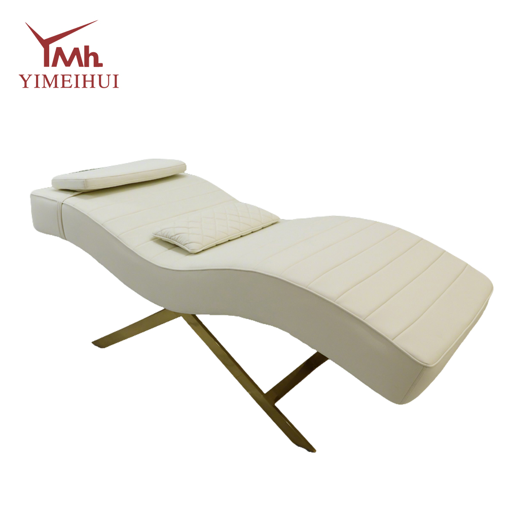 Cama de masaje de Metal con Base dorada, cama de Spa Facial, mesas de tratamiento cosméticas blancas para pestañas, camas para tatuaje