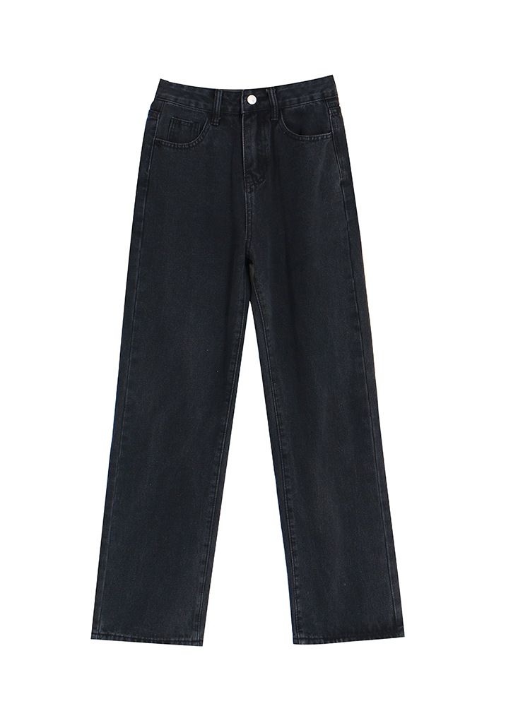 Slimming High Waist Fleece Lined Denim Jeans Women's Spring Short plus Size Drapey Loose Wide Leg Long Pants Straight Cut